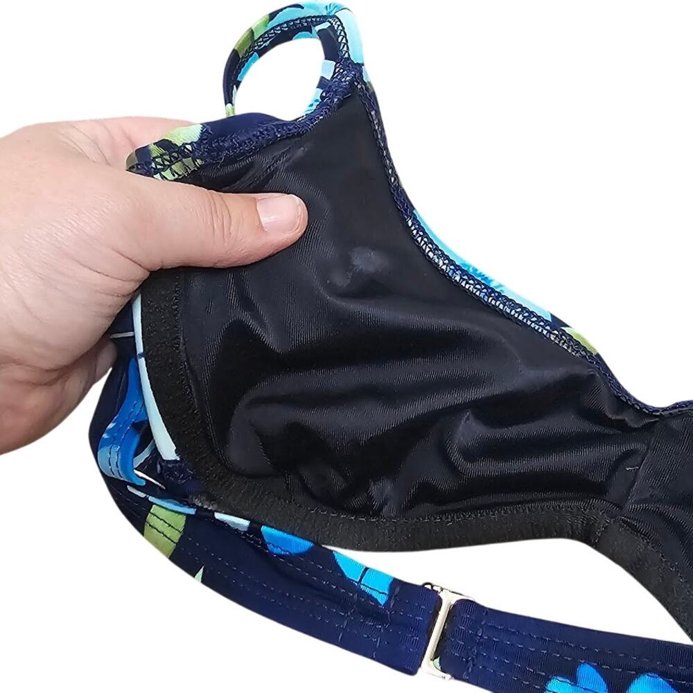 Lands end blue floral tropical print lined not padded underwire bikini top 34B/C - Picture 3 of 4